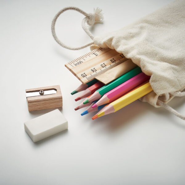 Set de dibujo ecológico para niños con bolsa de algodón y lápices