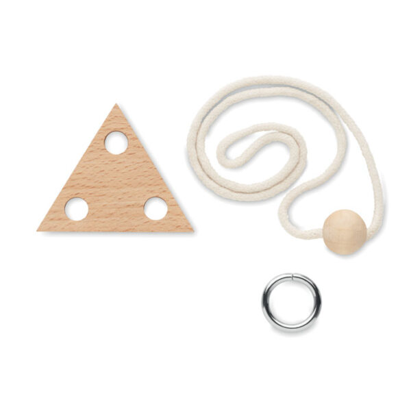 Rompecabezas triangular ecológico de madera con cuerda y aro metálico NERVE personalizado