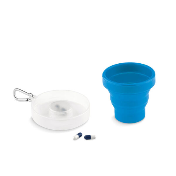 Taza plegable promocional de silicona con estuche y compartimento para píldoras