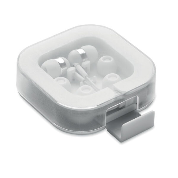 Auriculares con conector Tipo C personalizados MUSISOFT C en estuche compacto con accesorios de silicona.