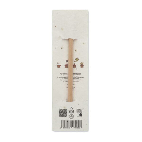 Lápiz ecológico PENSEED con goma de borrar, envuelto en papel de semillas de flores silvestres, ideal como regalo promocional sostenible y original.