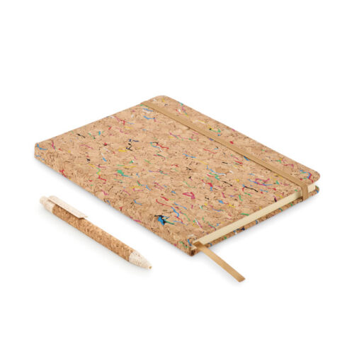 Libreta CORNOTA con tapas de corcho natural y toques de color, ideal para personalizar con logo