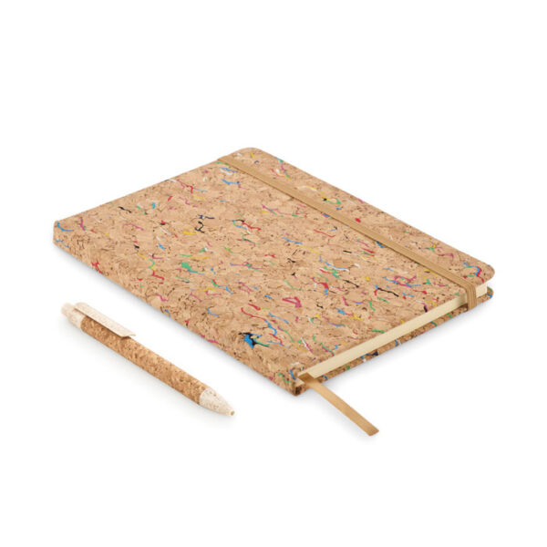 Libreta CORNOTA con tapas de corcho natural y toques de color, ideal para personalizar con logo