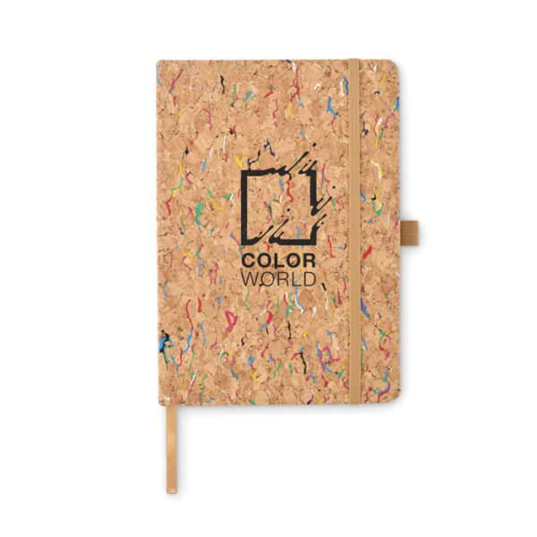 Libreta CORNOTA con tapas de corcho natural y toques de color, ideal para personalizar con logo