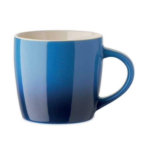 Taza de cerámica personalizada con degradado PEZE de 300 ml y diseño moderno.