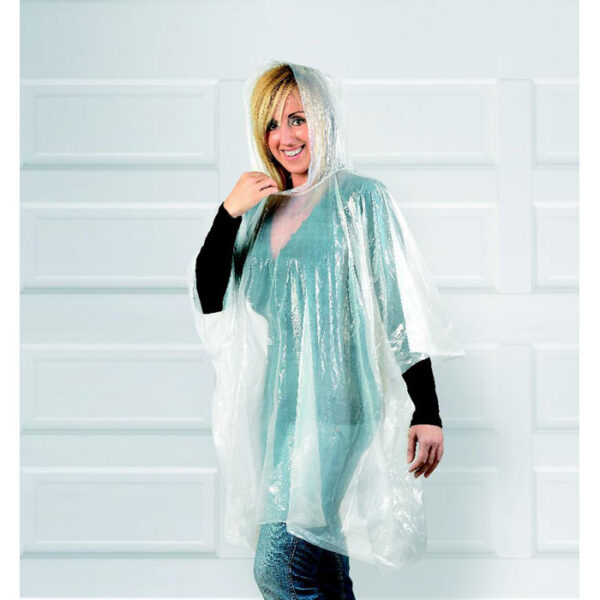 Poncho de lluvia personalizado NIMBUS en bola con mosquetón, ideal para promociones en eventos al aire libre y campañas de marca con utilidad.