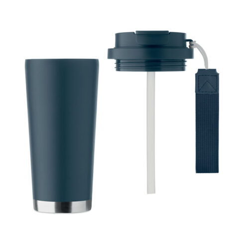 Vaso térmico TOPAZ LARGE con tapa multifuncional y correa de transporte en RPET