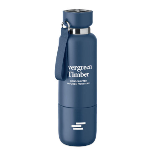 Botella isotérmica personalizada con vaso integrado y correa eco