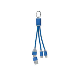 Llavero cable carga BLUE azul trenzado con conectores múltiples USB y Tipo-C