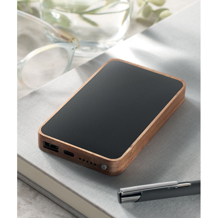 Power bank ACAPOW con cargador inalámbrico, carcasa de madera de acacia y PU reciclado