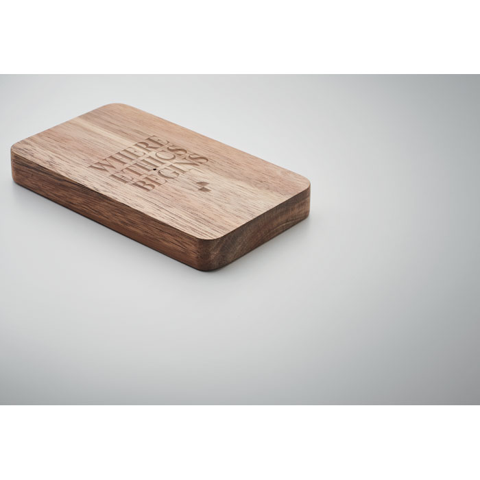 Power bank ACAPOW con cargador inalámbrico, carcasa de madera de acacia y PU reciclado