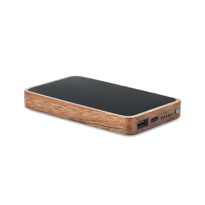 Power bank ACAPOW con cargador inalámbrico, carcasa de madera de acacia y PU reciclado