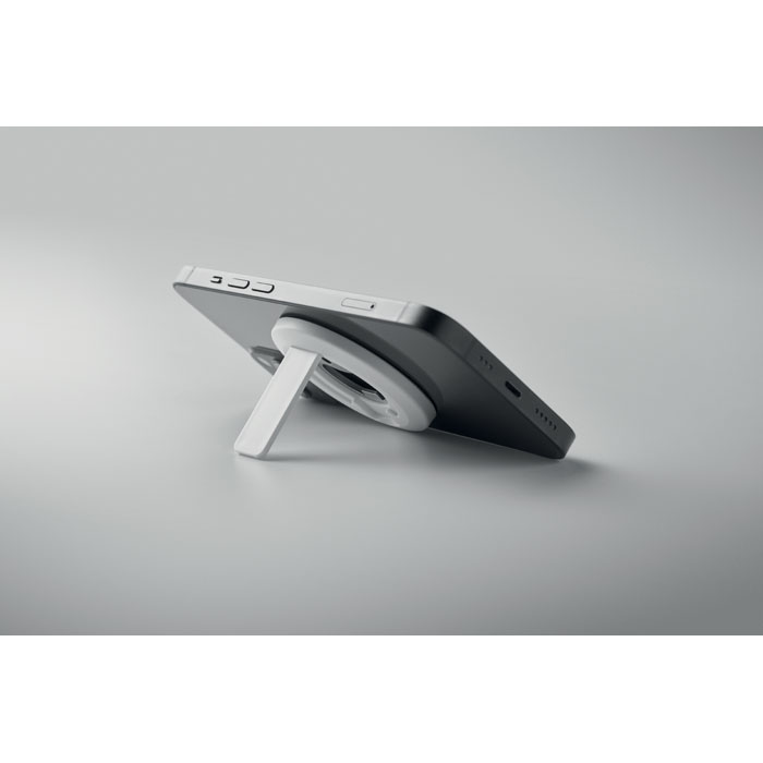 Soporte magnético blanco con abrebotellas para teléfono y MagSafe