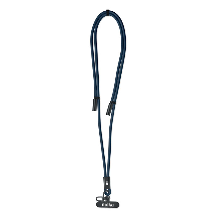 Lanyard cargador Tipo C 60W de RPET azul con clip para llaves