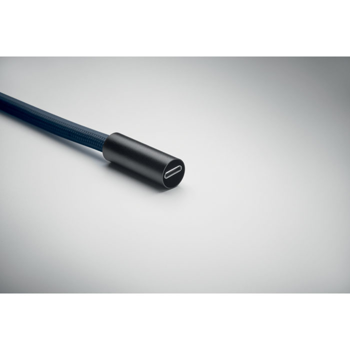 Lanyard cargador Tipo C 60W de RPET azul con clip para llaves