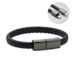 Pulsera cable cargador 60W trenzada Tipo C negra de PU