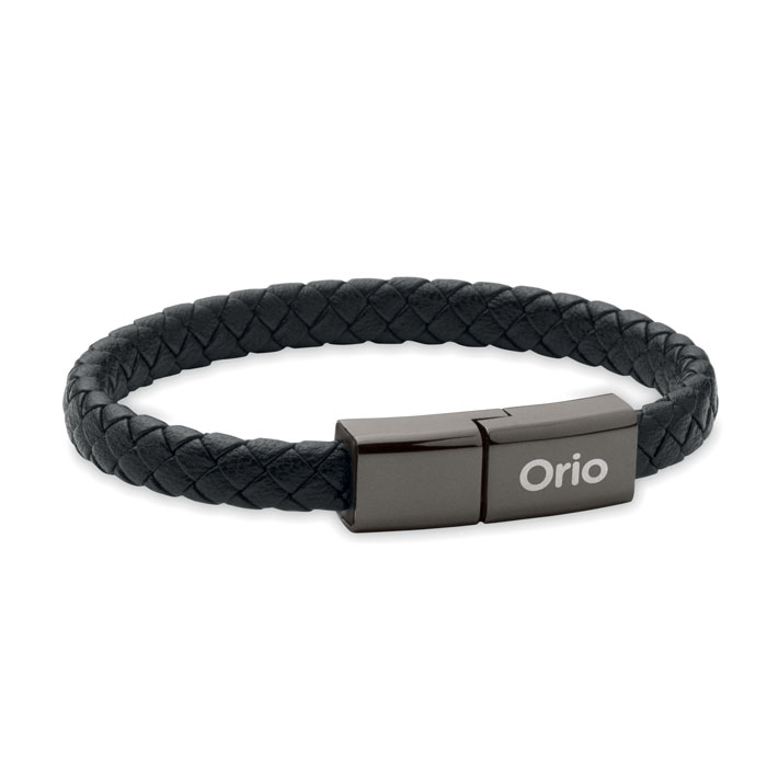 Pulsera cable cargador 60W trenzada Tipo C negra de PU
