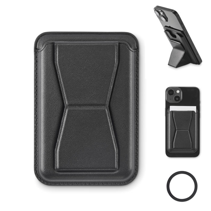 Tarjetero magnético para teléfono LEAMAG de piel PU con función de soporte