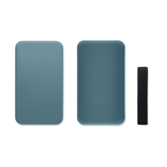 Comidera BRUSS azul de PP 750ml con banda elástica negra