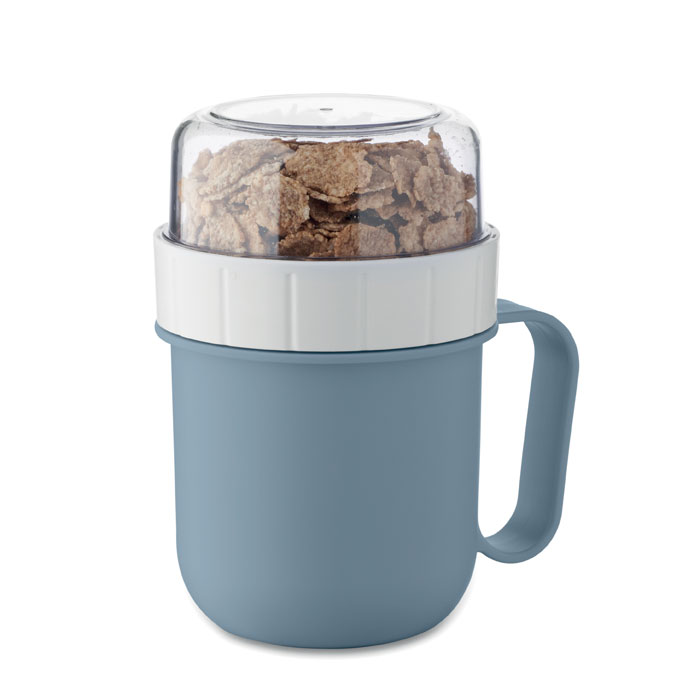 Taza desayuno para llevar CUP ON GO azul con compartimento superior para cereales