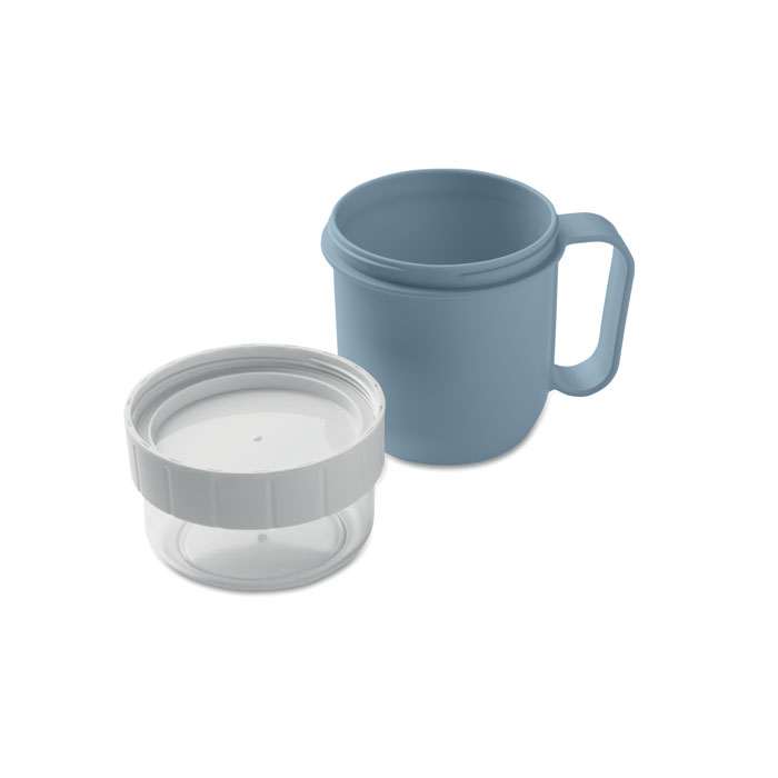 Taza desayuno para llevar CUP ON GO azul con compartimento superior para cereales