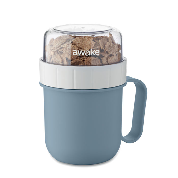 Taza desayuno para llevar CUP ON GO azul con compartimento superior para cereales