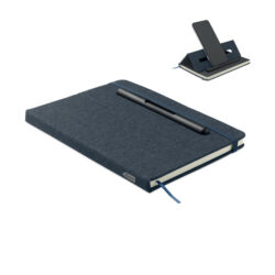 Libreta A5 RINBOOK azul de RPET con soporte para teléfono y bolígrafo