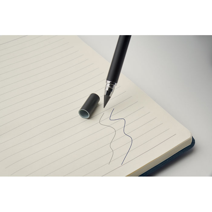 Libreta A5 RINBOOK azul de RPET con soporte para teléfono y bolígrafo