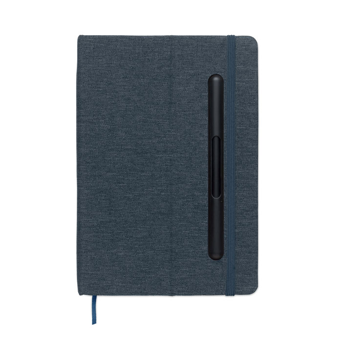 Libreta A5 RINBOOK azul de RPET con soporte para teléfono y bolígrafo