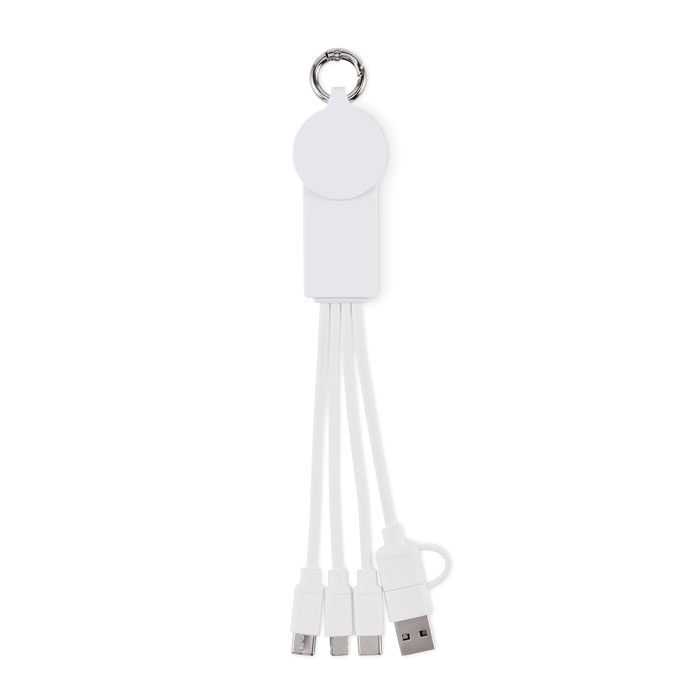 Llavero cable de carga universal 6 en 1 blanco de TPE reciclado