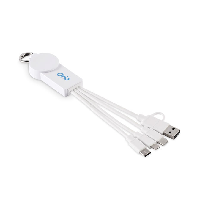 Llavero cable de carga universal 6 en 1 blanco de TPE reciclado