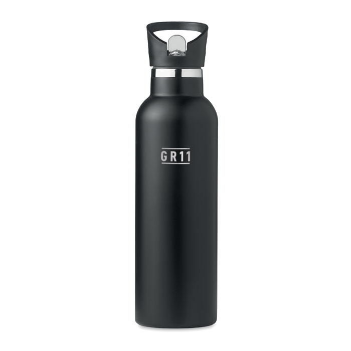 Botella térmica TIKSI negra de 700ml con funda de neopreno y tapa de madera
