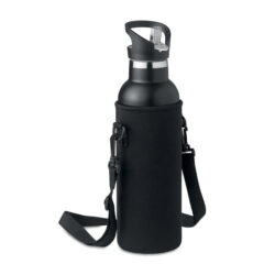 Botella térmica TIKSI negra de 700ml con funda de neopreno y tapa de madera