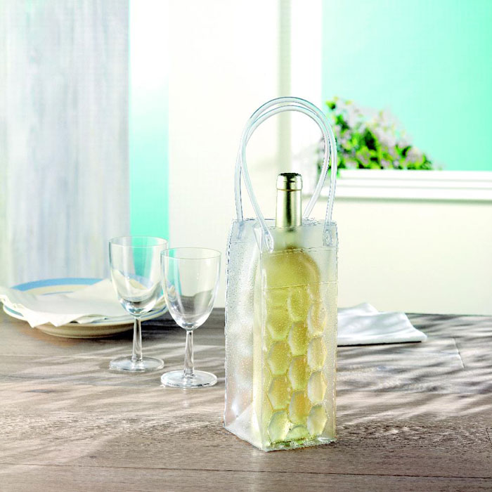 Bolsa hielera BACOOL transparente de PVC con diseño hexagonal para una botella de vino