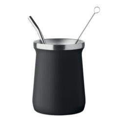 Vaso mate MIYERBA marrón de acero inoxidable reciclado con bombilla y cepillo de limpieza.