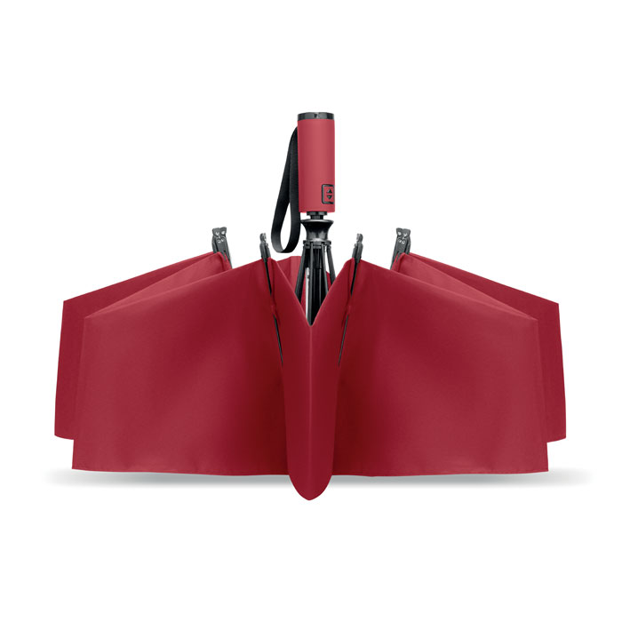 Sombrilla plegable personalizada color rojo con varillas de fibra de vidrio