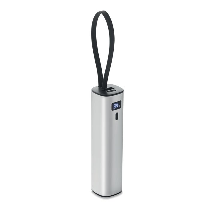 Power bank personalizada de aluminio reciclado con indicador digital de carga