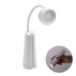 Lámpara de escritorio recargable blanca con cuello flexible sobre su base