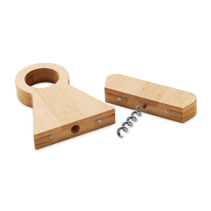 Las dos piezas separadas mostrando el sacacorchos y los imanes