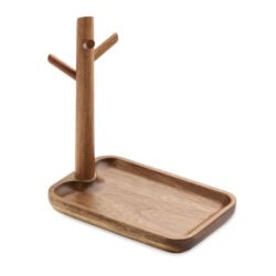 Bandeja para llaves de madera de acacia con llaves colgadas, lentes y objetos pequeños