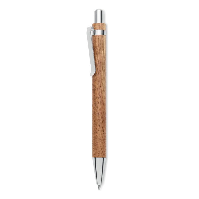 Bolígrafo de madera de acacia con clip y punta cromados