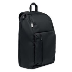 Mochila de viaje para laptop en RPET negro con bolsillos frontales con cremallera