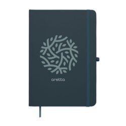 Libreta A5 de tapa rígida en PU reciclado color petróleo con elástico
