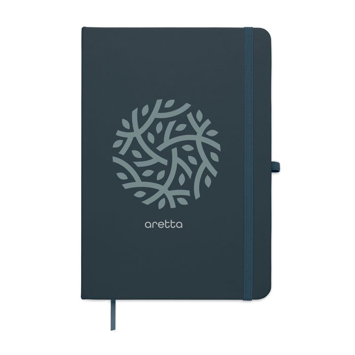 Libreta A5 de tapa rรญgida en PU reciclado color petrรณleo con elรกstico