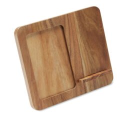 Cargador inalámbrico de madera de acacia con marco para fotos y soporte para móvil