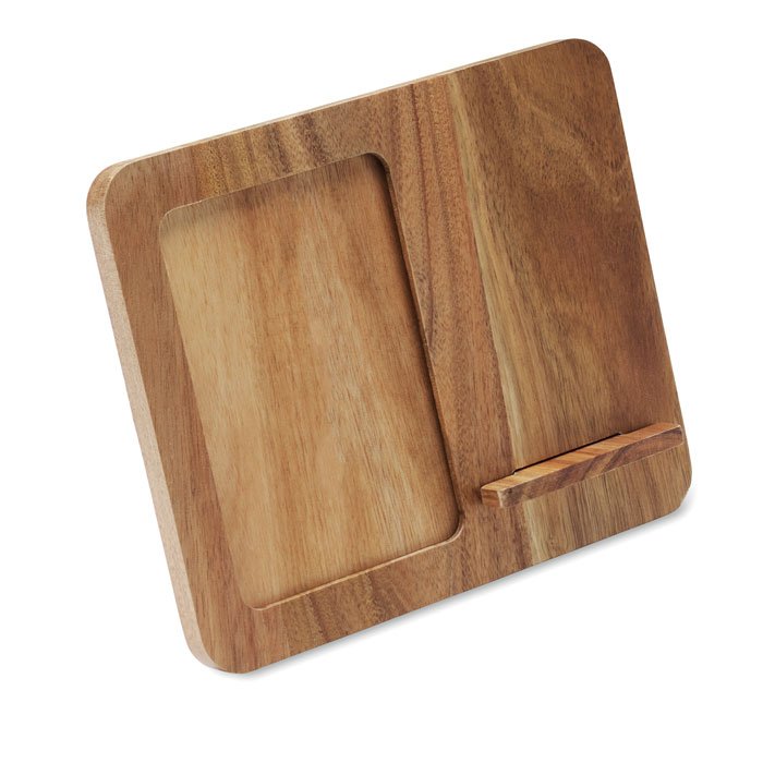 Cargador inalámbrico de madera de acacia con marco para fotos y soporte para móvil