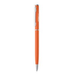 Bolígrafo metálico delgado color naranja con clip cromado