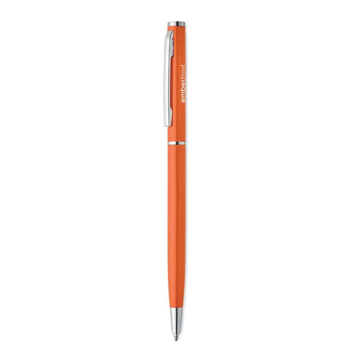 Bolígrafo metálico delgado color naranja con clip cromado