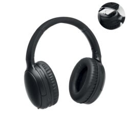 Audífonos plegables con funda color negro, con micrófono y almohadillas acolchadas