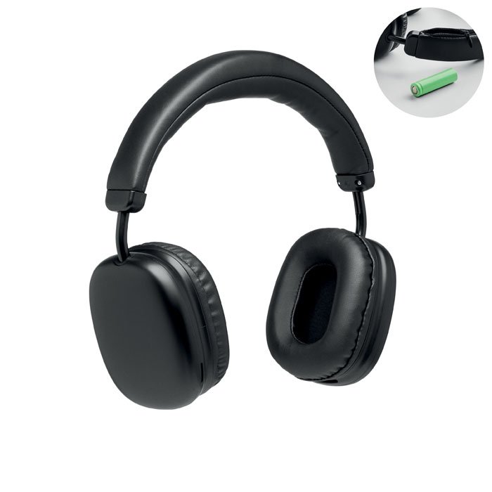 Audífonos diadema personalizados negros con micrófono y almohadillas acolchadas